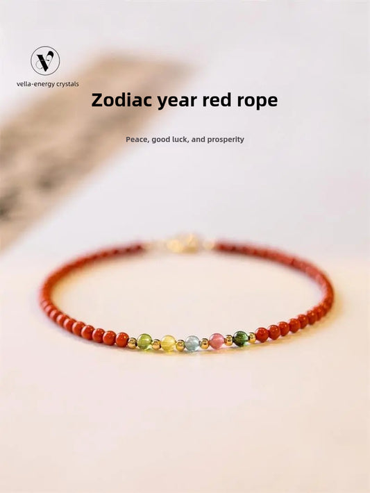 VEC-flower series- Small Tourmaline and Red Bracelet