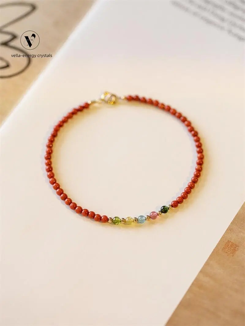 VEC-flower series- Small Tourmaline and Red Bracelet