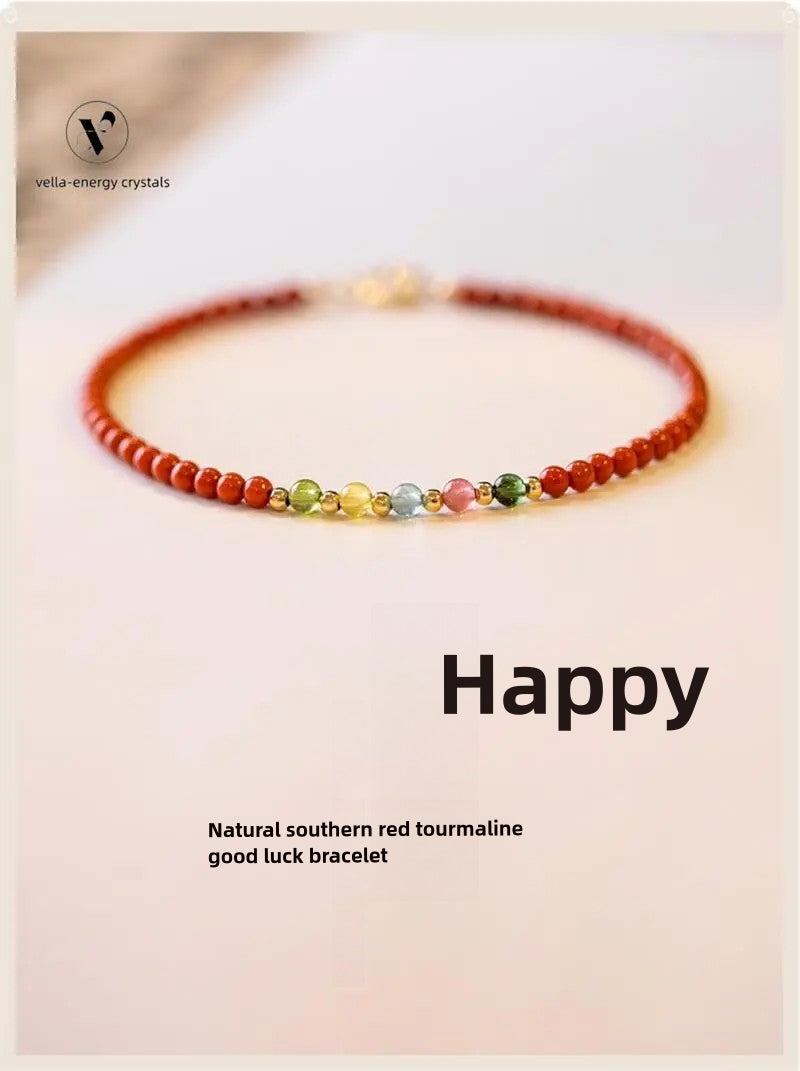 VEC-flower series- Small Tourmaline and Red Bracelet