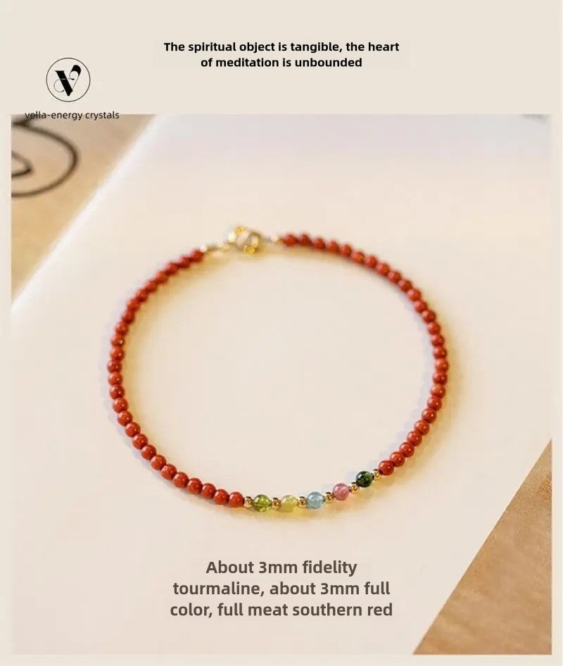 VEC-flower series- Small Tourmaline and Red Bracelet