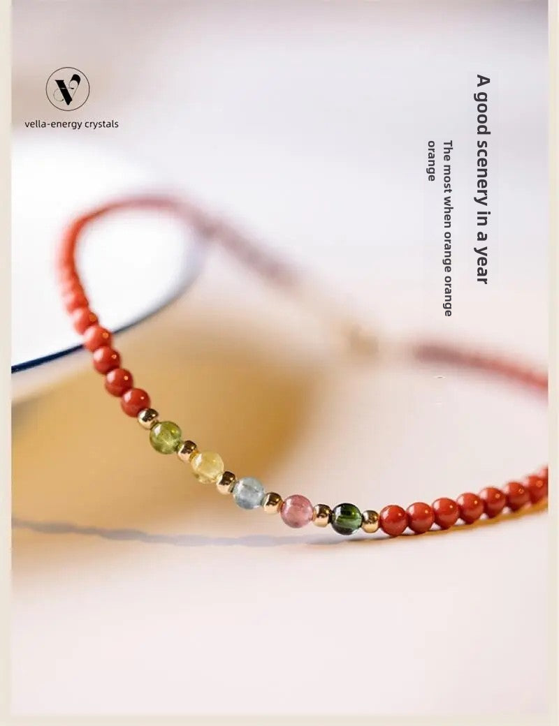 VEC-flower series- Small Tourmaline and Red Bracelet