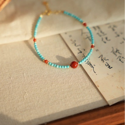 Turquoise and Nanhong Agate Bracelet